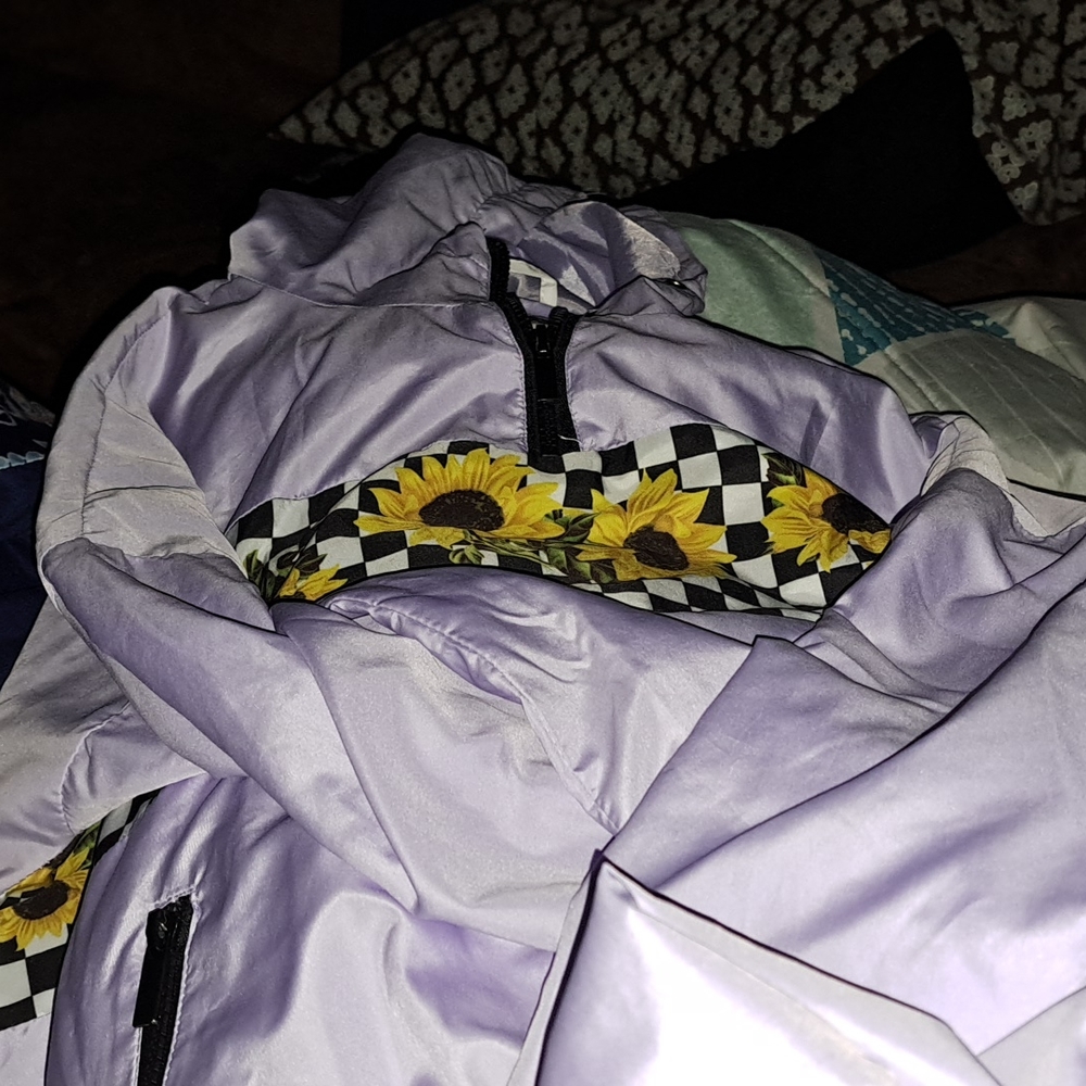 Large sized cropped long sleeve lilac purple windbreaker